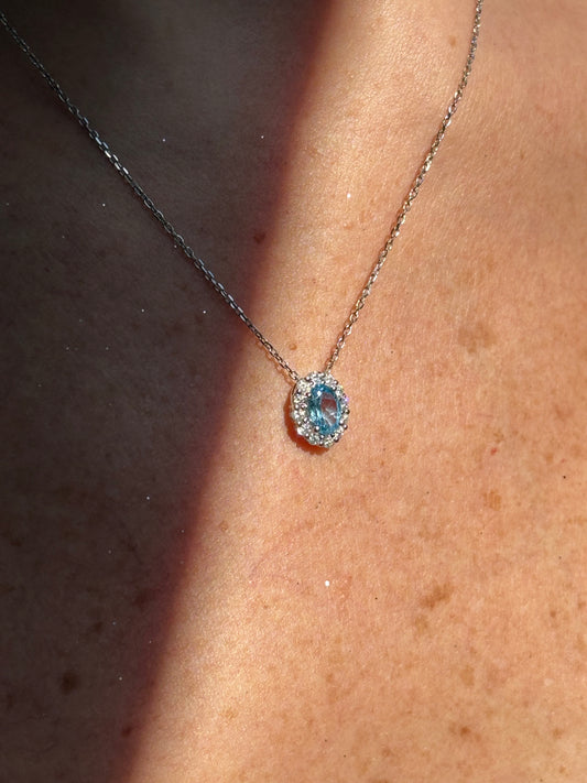 Collar Aguamarina con Halo