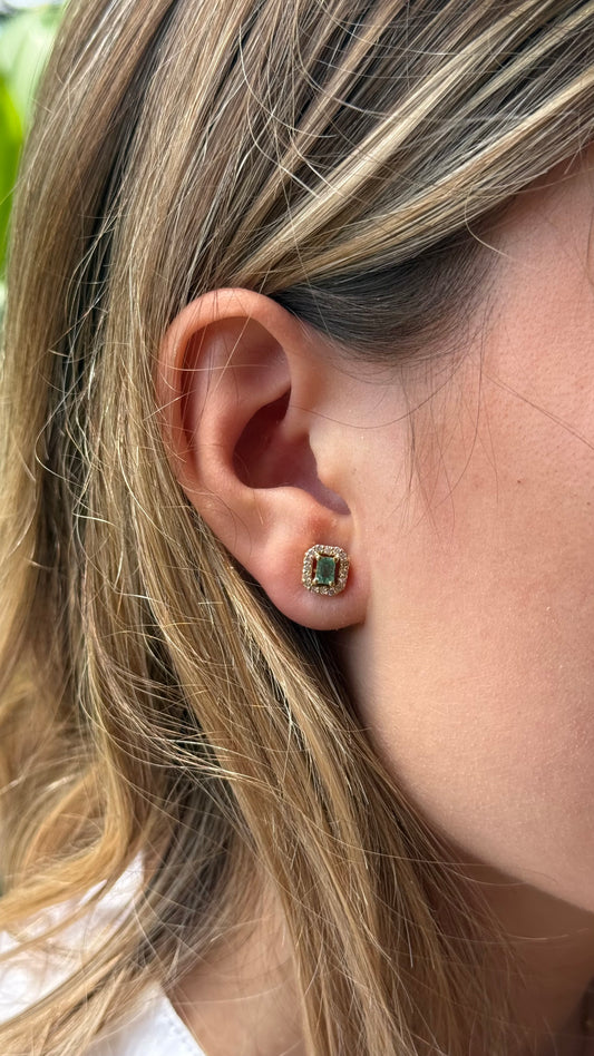 Aretes Esmeralda Halo Baguette