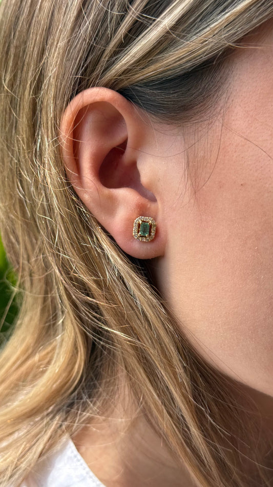 Aretes Esmeralda Halo Baguette