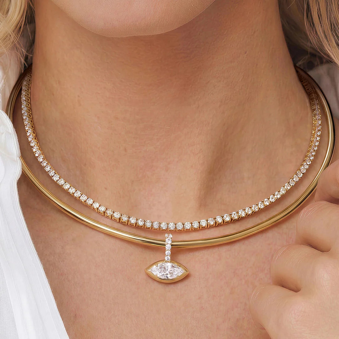 Collar rígido Minimal en oro sólido de 14K, 16 pulgadas