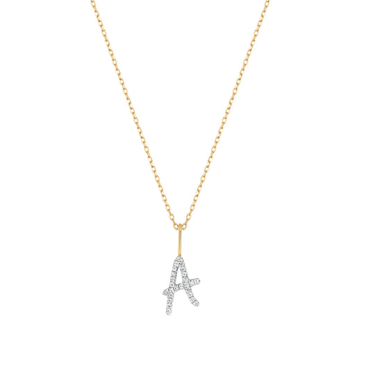 Collar Letra Pavé con inicial en pavé de diamantes naturales en oro de 14K
