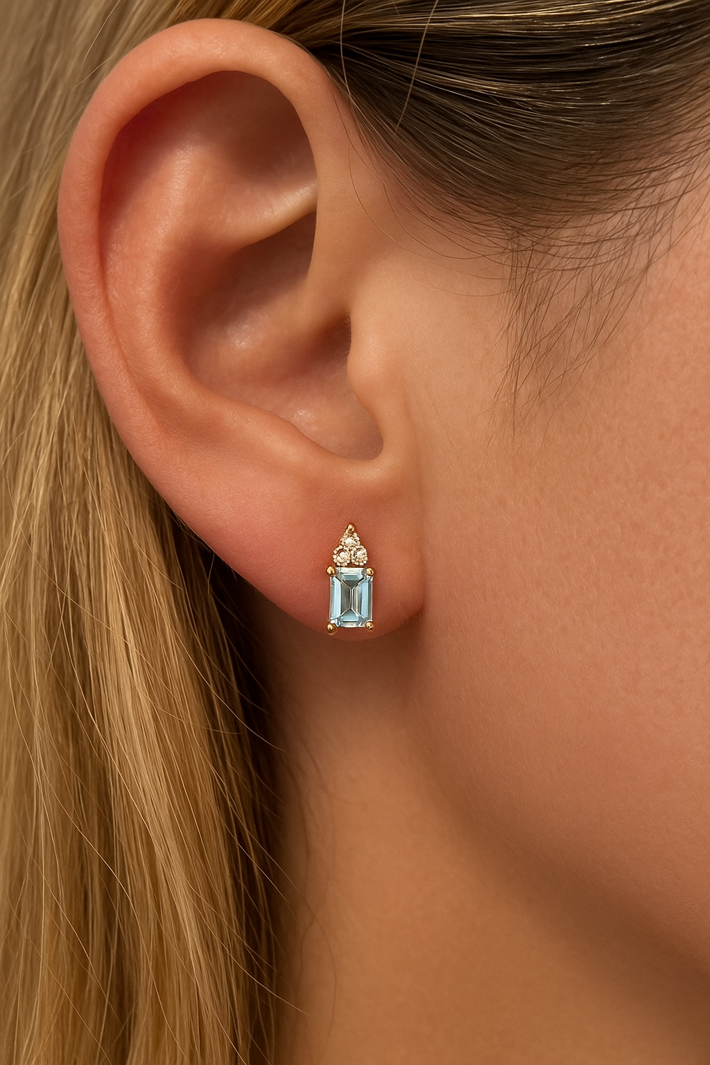 Aretes Aguamarina y Diamantes